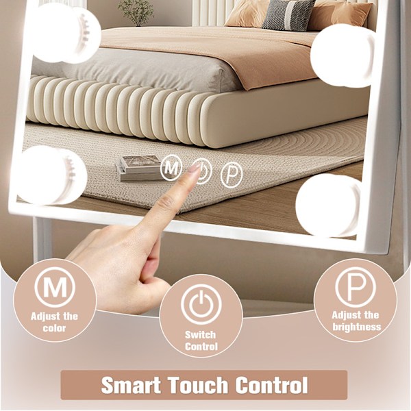 FENCHILIN Hollywood Makeup Spejl med Lys 360° Drejelig Bordplade 25 x 30cm Hvidt Spejl hvid 25 x 30cm