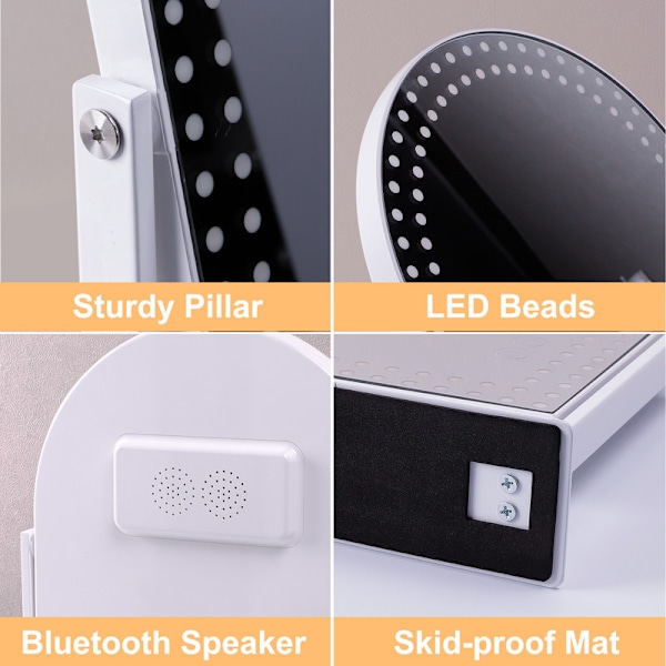 FENCHILIN Hollywood Sminkspegel med Belysning 360° Vridbar Bluetooth-högtalare Bordspegel 25 x 30 cm Vit vit 25*30 CM
