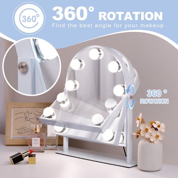 FENCHILIN Hollywood Sminkspegel med Belysning 360° Vridbar Justerbar Bordspegel 25 x 30cm Vit 10X Förstoring vit 25*30 CM