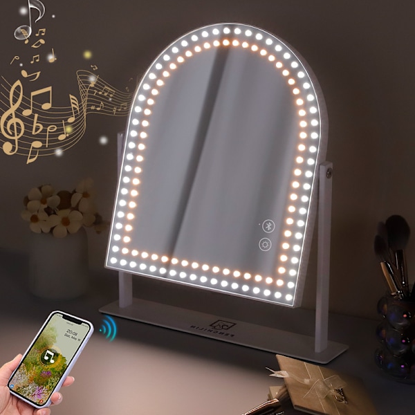 FENCHILIN Hollywood Sminkspegel med Belysning 360° Vridbar Bluetooth-högtalare Bordspegel 25 x 30 cm Vit vit 25*30 CM