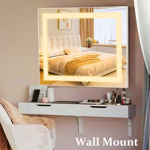 FENCHILIN Hollywood sminkspegel med lampor Bordsskiva väggmonterad spegel metall vit 58 x 46 cm vit 58*46CM