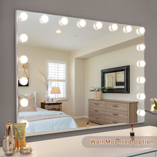 FENCHILIN stor Hollywood sminkspegel med lampor Bluetooth bordsskiva väggfäste vit 80 x 58 cm White 80 x 58cm