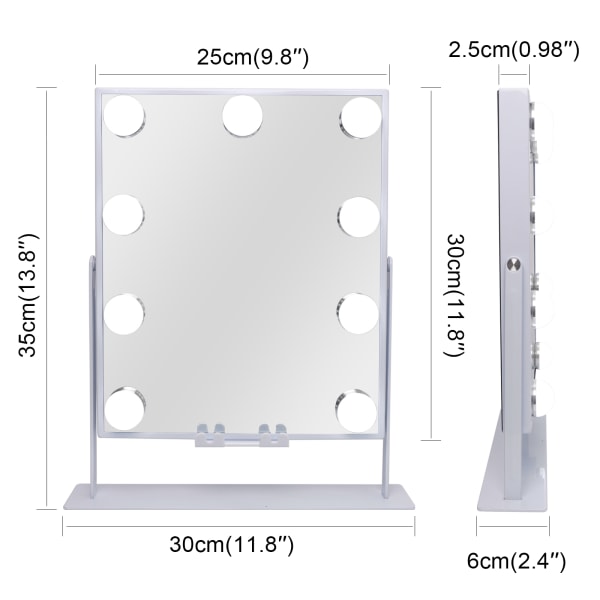 FENCHILIN Hollywood sminkspegel med lampor Bluetooth trådlös laddningsbordsskiva Vit 25 x 30 cm vit 25 x 30cm