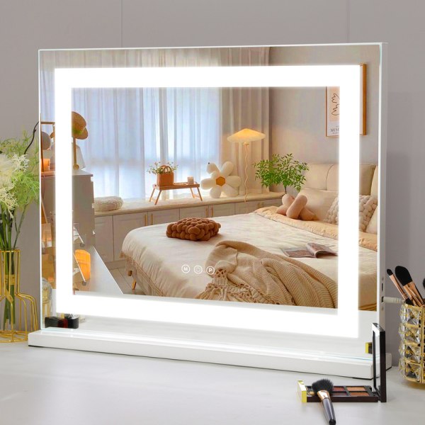 FENCHILIN Hollywood sminkespeil med lys Bordplate veggmontert speil metall hvit 58 x 46 cm hvit 58*46CM