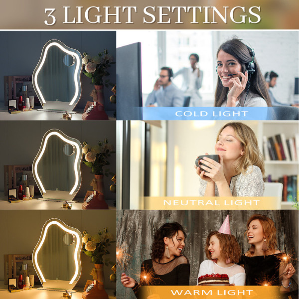 FENCHILIN Sminkspegel med lampor Bordsskiva Väggmonterad sminkspegel Metall Vit 40 x 50 cm vit