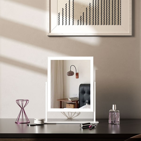 FENCHILIN Hollywood Sminkespeil med Lys og Bluetooth 360° Dreibart Bordmodell Speil 25 x 30 CM Hvitt Speil med Lys hvit 25*30CM