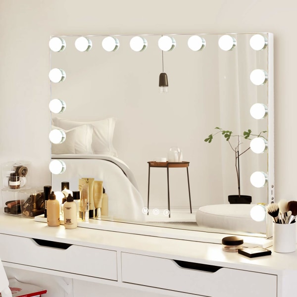 FENCHILIN Stor Hollywood sminkspegel med lampor USB Bordsskiva Väggfäste Vit 80 x 58 cm vit 80 x 58cm