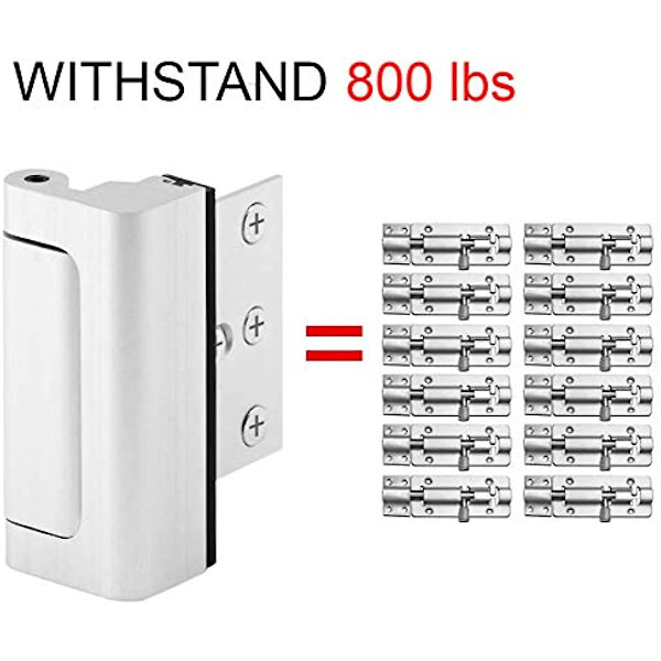 Toyful 2-pack dörrförstärkningslås med 8 skruvar - Hemmasäkerhetsdörrlås för småbarn - Barnsäkert dörrlås - Nattlås tål 800 kg - Vit Silver