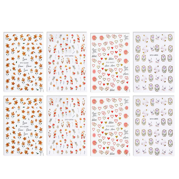 8 ark nagelkonst klistermärken nagel dekaler nagelkonst design självhäftande nageltillbehör för kvinnor manikyr dekoration