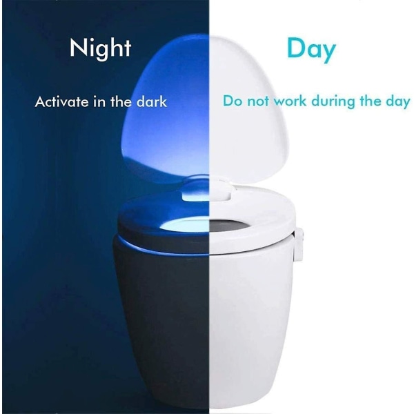Toalettlys, LED Nattlys for Toalett Baderom Sensor Pir Detektor 8 Fargeskiftende Belysning (aktiveres kun i mørket)
