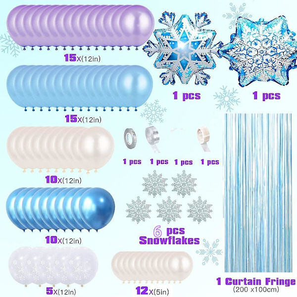 80 stk. Snøfnugg Ballong Garland Bue Sett Vinter Baby Shower Dekorasjoner Isprinsesse Bursdagsfest Utstyr Bryllup Juledekor