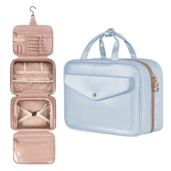 Pu kosmetiska väska, resväska, resedräkt och förvaringsväska är lämpliga för vardagsliv och resor. blue