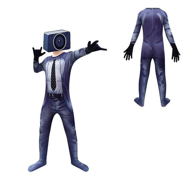 Skibidi Toilet Drenge Kostume Halloween Cosplay Party Bodysuits Med Hovedbeklædning Blue 120