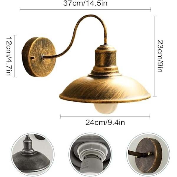 Vintage Sconces Vægbelysning, Retro Væglampe, Bondegårdslys - Vandtæt væglampe, badeværelseslampe, vægmonteret lampe til stuen i soveværelset