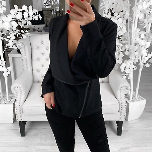 Dame Skrå Lynlås Sweater Frakke Langærmet Afslappet Toppe Kvinde Sweater Ny L B
