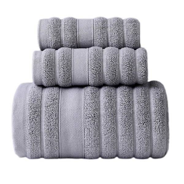 Badehåndklesett i bomull - tykke og absorberende 3-delt baderomshåndklesett, 1 badehåndkle, 2 vaskekluter Grey
