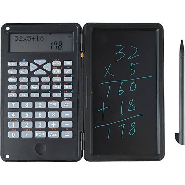 Videnskabelig minilommeregner med skriveplade, 15 x 8,9 x 2 cm ABS 2 linjer LCD bordlommeregner