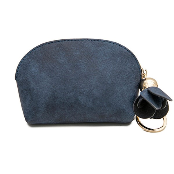 Kvinnors handväska Enkel design Pu Dragkedja med blommigt hängande nyckelring Dark Blue