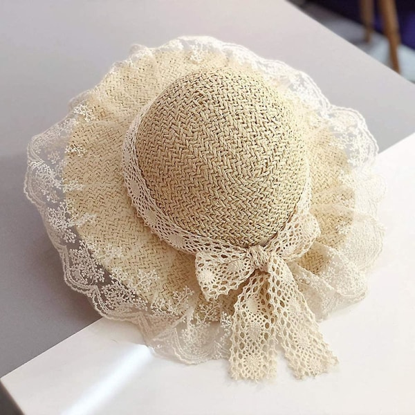 Sommerstrohatt for jenter, bredbremmet solhatt for småjenter, solhatt for jenter
