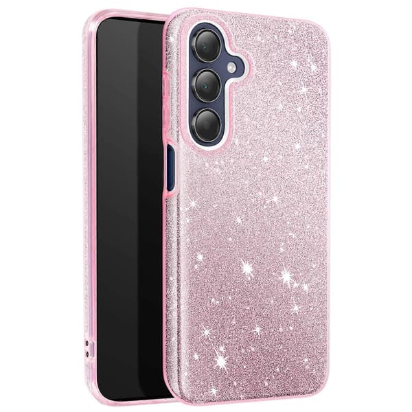 Glitterdeksel til Galaxy A15, tynt silikondeksel, rosa