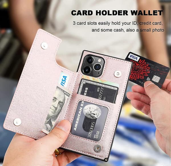 Wallet Case til iPhone 11 [RFID Blocking] Case Wallet med Kortholder Premium Blødt PU Læder Støtteben Stødsikker Magnetisk Lukning 6.1 tommer (Sort) Rose Gold For iPhone 11 Pro