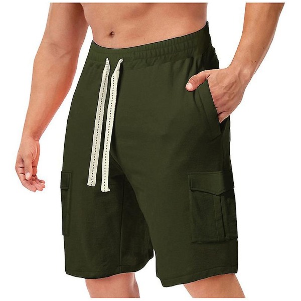 Multi-pocket sommar casual byxor herr byxor lös passform shorts Green L