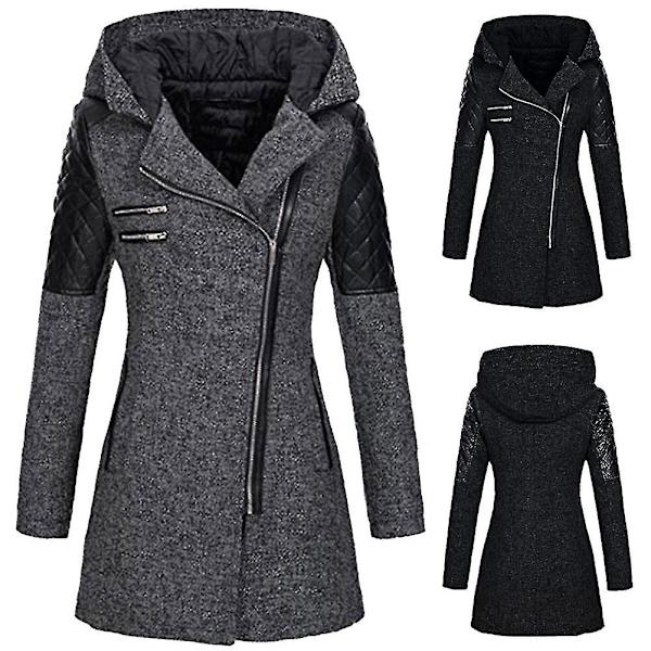 Dame Skrå Glidelås Slim Fit Hettejakker Stilig Varm Vinter Trenchcoat L Wine Red