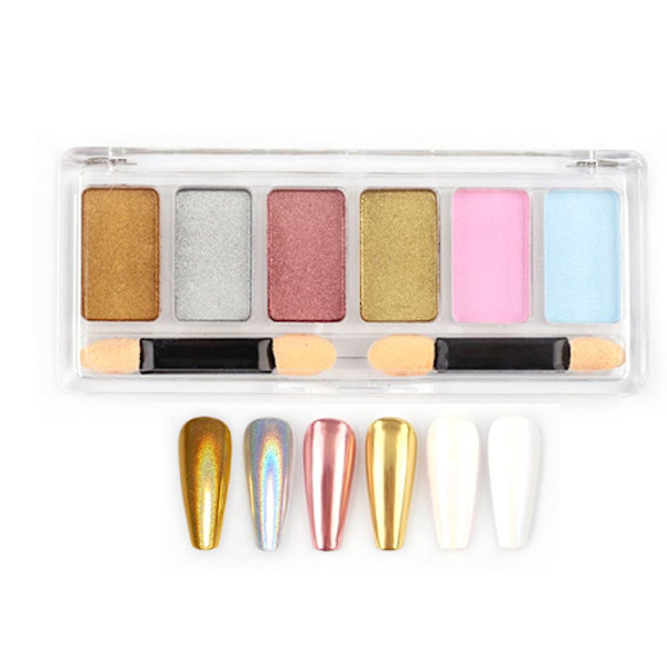 Nagelkonst Solid Magic Mirror Powder Aurora Powder, 6-färgskombination, Tillverkad av PET style  style2