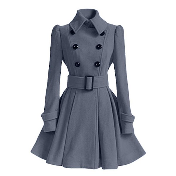 Dam vinterrockar dubbelknäppt elegant vintage mode filt trenchcoat L Red