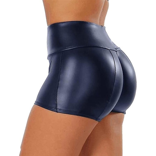 Kvinnors flexibla shorts i konstläder, hög midja, sexiga discoshorts Navy M