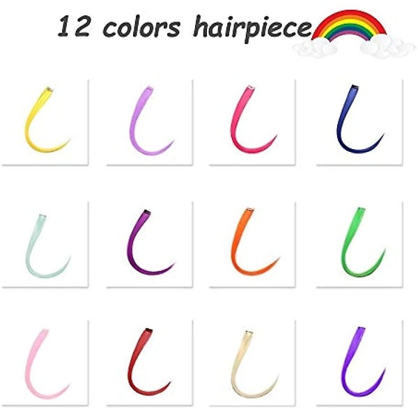Färgad förlängning för flickor 24 st 22 tums regnbågsklämma i flera färger Festhöjdpunkter Syntetiska hårförlängningar för barn (22 tum 12co