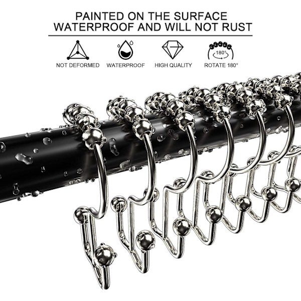 12-pack duschdraperikrokar, rostfria metalldubbelglidande duschdraperiringar för badrum duschdraperier - silver