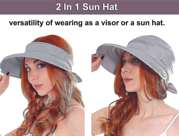 Sunrain Solhatt för Kvinnor UPF 50+ UV-Skyddande Konvertibel Strandvisirhatt Grey