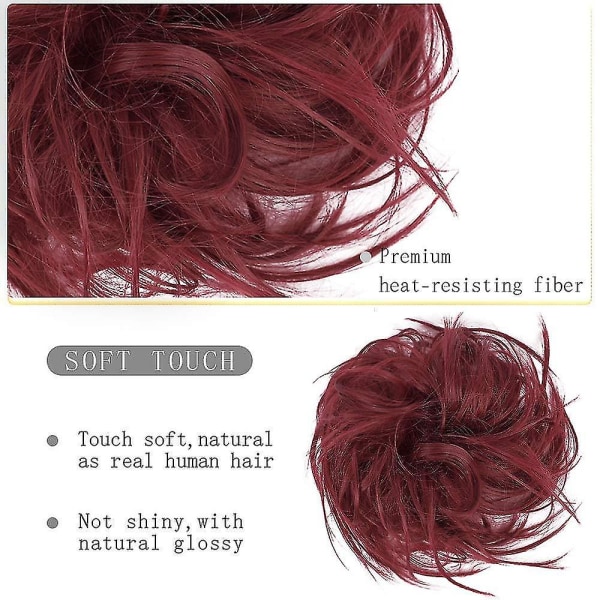 Hårstrikk med rufsete knute, elastisk strikk, hårforlengelse, syntetisk hårforlengelse, scrunchies hårstykke for kvinner (rufsete oppsatt knute, Br