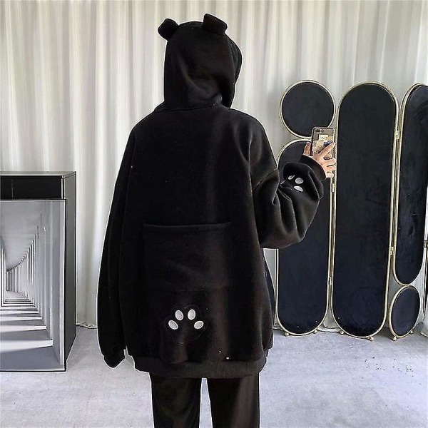 Panda Hættejakke Afslappet Par Outfit Til Mænd Kvinder Holdbar Til Vinter Efterår L Black