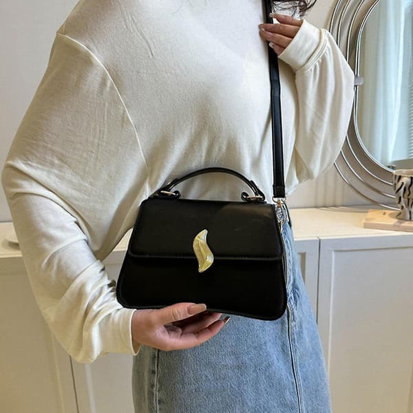 Kunstlæder tasker og håndtasker Retro håndholdte små firkantede tasker af kunstlæder black