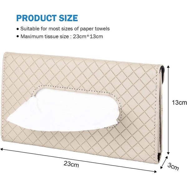 Auton nenäliinalaatikko (2 kpl), auton nenäliinapidike aurinkosuojaan, PU-nahkainen auton maskin annostelija (23x13cm) - Beige