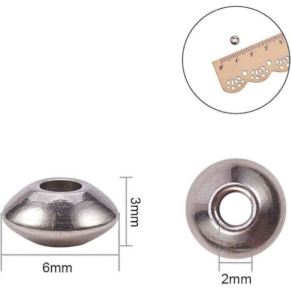 100 st 6 mm Metalliska Distanspärlor 304 Rostfritt Stål Rondelle Lösa Pärlor för Smyckestillverkning