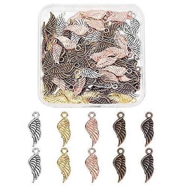 120 st 12 Stilar Legering Ängelvingar Berlocker Antik Silver Ving Ihåliga Hängsmycken Tibetansk Stil Legering Fjäder Berlocker för DIY Armband Halsband Smycken Tillverkning