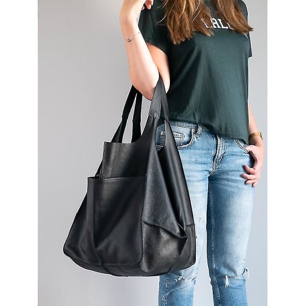 Damstor Pu-läder Satchel Handväska Arbetsväska Axelväskor Handväska Mjuk Crossbody Överdimensionerad Väska Black