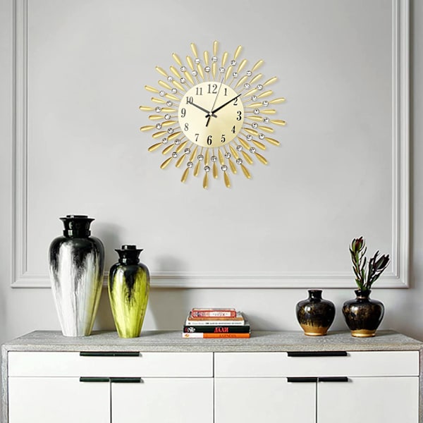 Diamantprydd väggklocka Elegant Diamant Guld Väggklocka Tyst