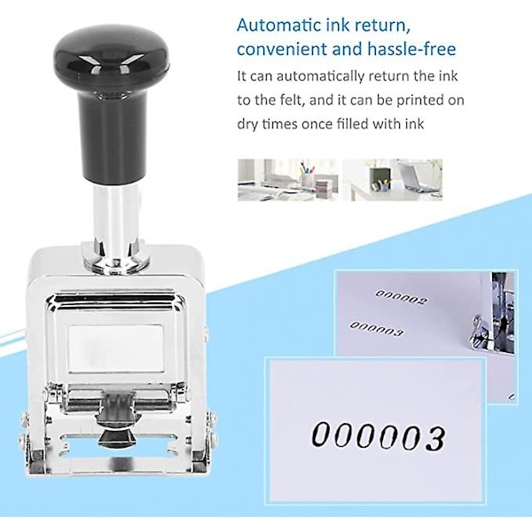 Självbläckande sifferstämpel, 7-siffrig hållbar automatisk numreringsmaskin, bärbar metall professionell numrerare för hem, kontor, skola, bank