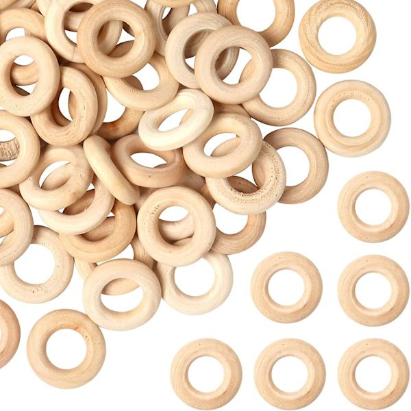 150 kpl 25 mm / 1 tuuman puinen askartelurengas, luonnollinen viimeistelemätön mini puurengas, ympyräpuuriipusliittimet DIY-projekteihin, koruihin ja askarteluun
