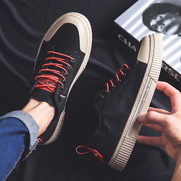 Herr Canvas Skor Mode Sneakers Låg Topp Tennis Skor Snörning Casual Skor 3Dhhh3 BlackRed EU 40