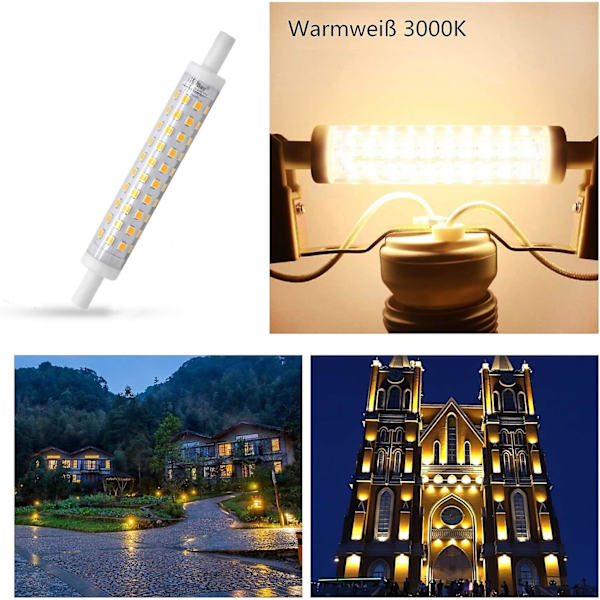 2pack R7s LED-lampor, 118 mm, varmvit, 3000k, j118, 10w, ersätter 80w halogen, ingen flimmer, 230v AC, 800lm, 360[energiklass A++]
