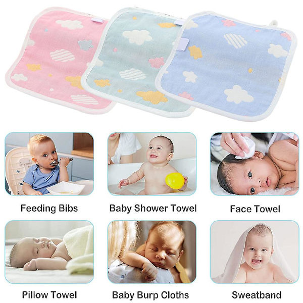 6-delt Baby Savleklud, 6-lags Baby Håndklæde, Gaze Firkantet Håndklæde Vaskeklud, Dobbeltsidet Mønster Set1