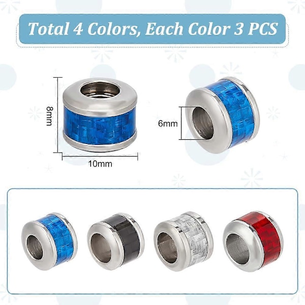 12 st 4 Färger Rostfritt Stål Kolonn Pärlor med Vävmönster 6mm Stort Hål Pärlor Metall Distans Pärlor för DIY Armband Halsband Smycken Tillverkning