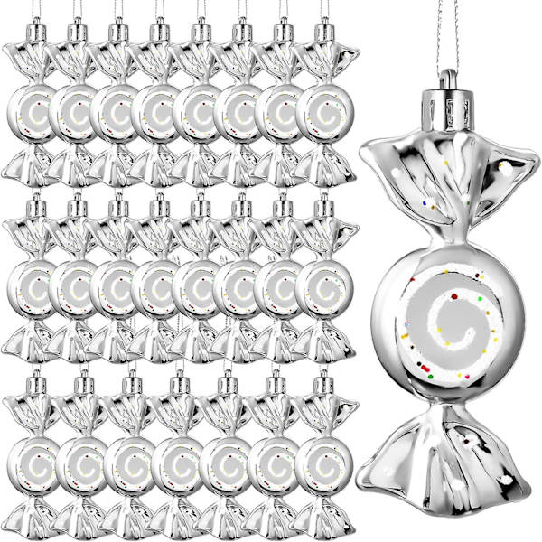 24 stk. Julepynt Slik Ornamenter Slikstok Juletræ Glitter Hængende Ornamenter Plast Pebermynte Slik Swirl
