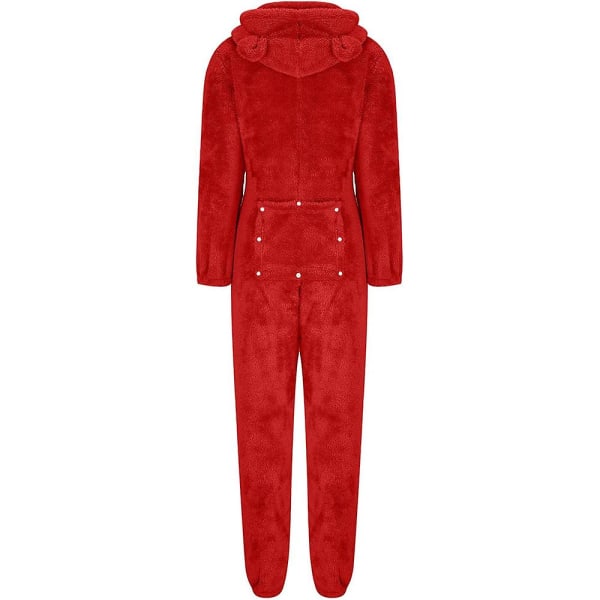 Kvinnors sexiga djup V-ringad bodycon jumpsuit pyjamas långärmad romper nattkläder Red L