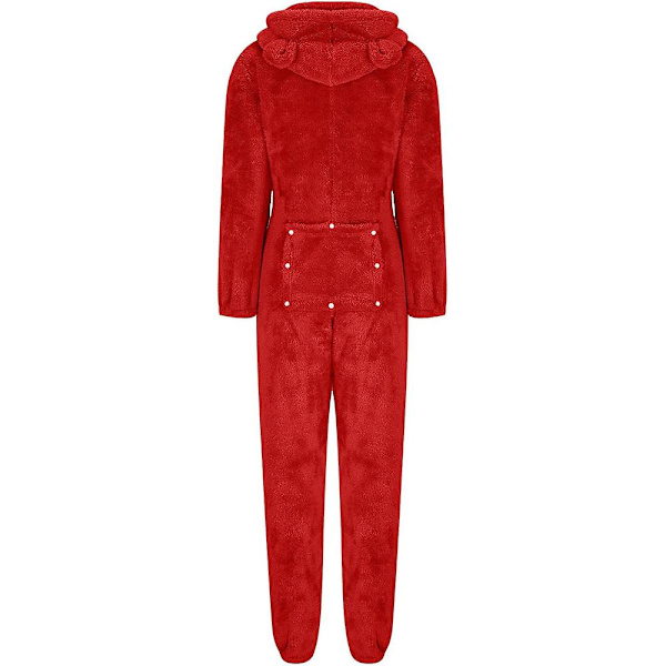 Kvinnors sexiga djup V-ringad bodycon jumpsuit pyjamas långärmad romper nattkläder Red M